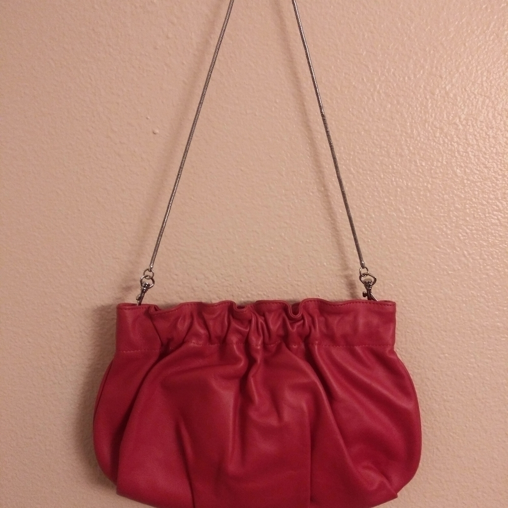 Glint Women’s Red Leather Clutch Shoulder Bag Mini Purse Handbag